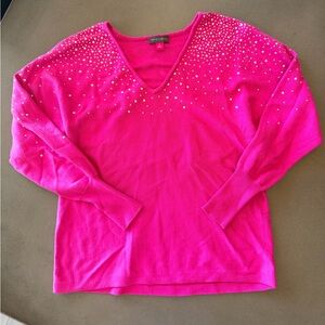 Vibrant Pink Embellished V-Neck Sweater | Size Small | Vince Camuto